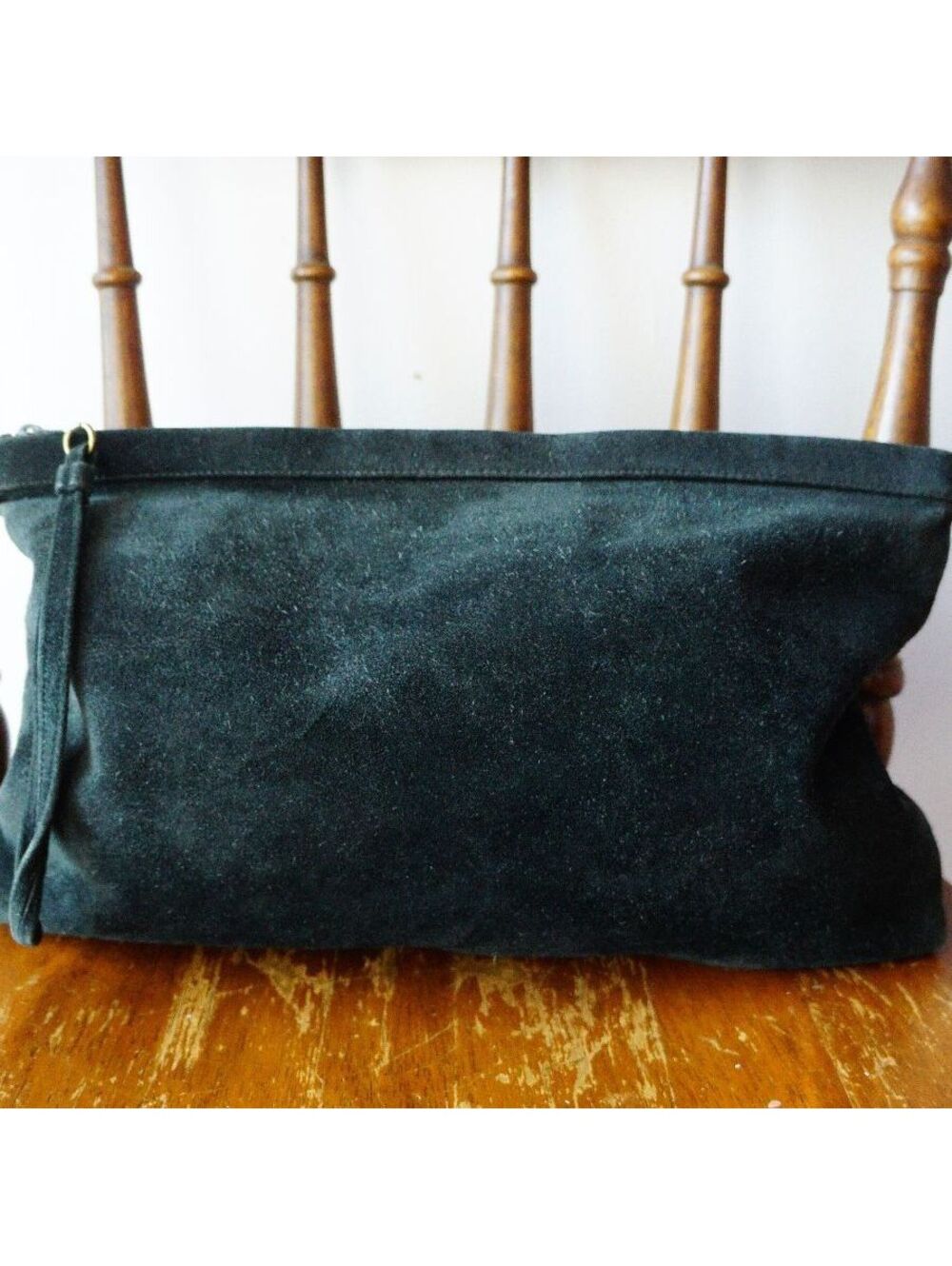 Black Suede Large Clutch Wristlet Bag/Travel Toiletry Bag